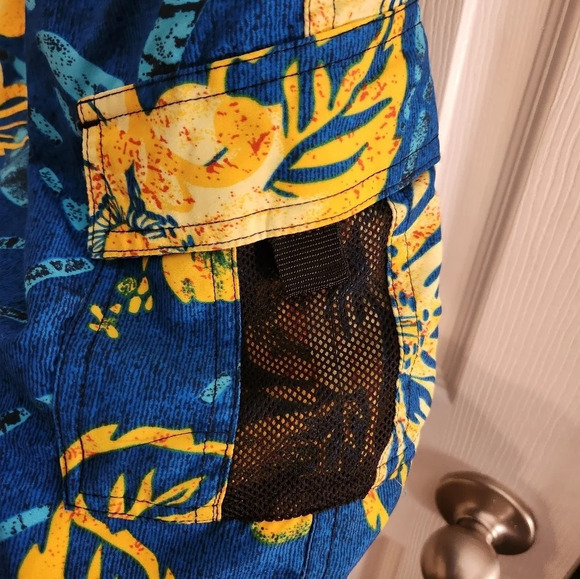 Boca classic blue and yellow tropical men swim trunks beach vacation surf size L - Picture 3 of 8